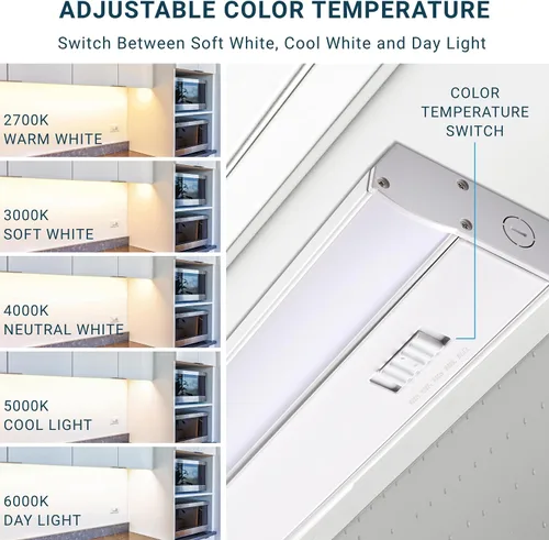 Miniatura 4 de PARMIDA - Iluminación LED para debajo del gabinete, instalación cableada, 10 pulgadas, 6.5 W, 5CCT seleccionable por color, 2700 K/3000 K/4000