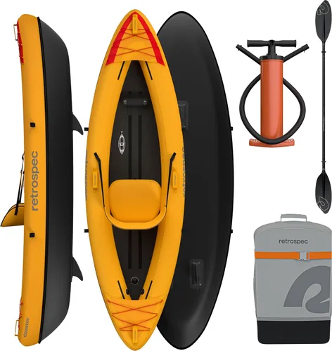 Miniatura 7 de Retrospec Coaster Kayak inflable individual y tándem para adultos, capacidad de peso de 220 y 440 lb, liviano con remo y bomba Abeto salvaje