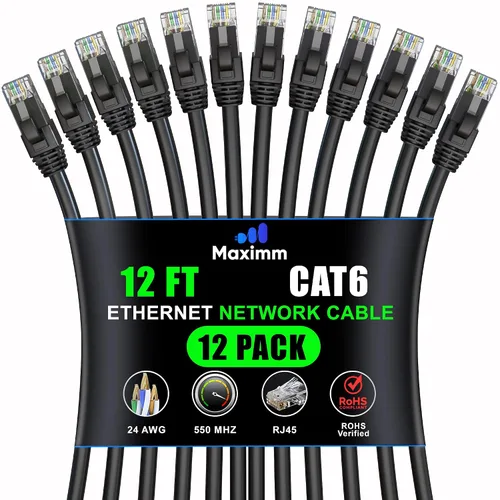 Miniatura 54 de Maximm Cable Ethernet Cat 6 – 7 pies (paquete de 12), LAN de alta velocidad, Internet, parche y cable de red, UTP, 10 Gbps, 550 MHz, color azul