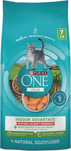 Purina ONE Alimento Natural para Gatos Bajo en Grasa, Alimento Seco para Control de Peso en Interiores Alto en Proteína Más Ventaja para Interiores