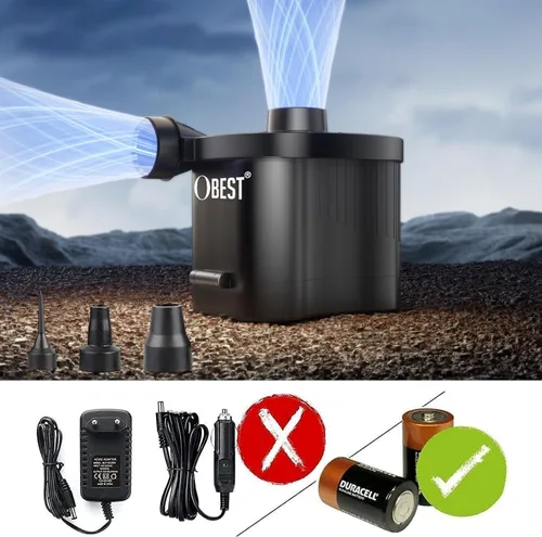 Miniatura 5 de OBEST Bomba de aire eléctrica alimentada por batería, inflador/deflator portátil para campamento al aire libre, colchón de aire, flotadores