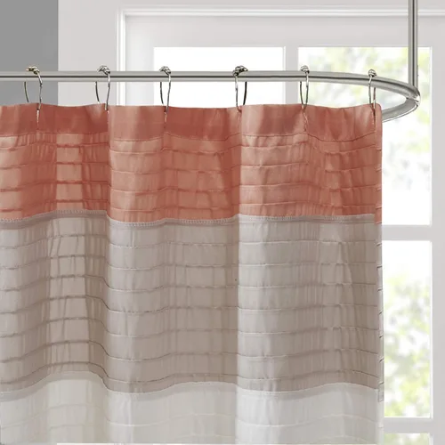 Miniatura 4 de Madison Park Amherst Cortina de ducha para baño de seda sintética, con diseño a rayas, moderna, cortinas de baño de microfibra, 72x72 pulgadas, coral