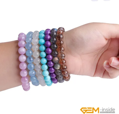 Miniatura 7 de GEM-Inside - Pulsera de moda con piedras preciosas naturales hechas a mano de 0.276in de cuarzo de cristal de grado AAA con cuentas redondas