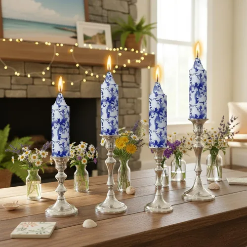 Miniatura 95 de Candelabros cortos de 5 pulgadas con velas cónicas verde oscuro, 4 piezas para cena, hogar, boda, fiesta, decoración