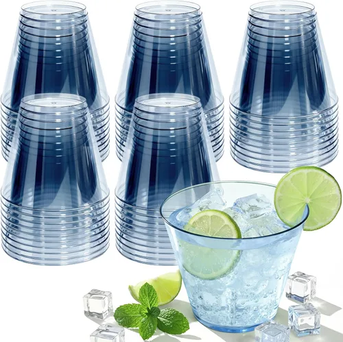Miniatura 17 de Glowserve Paquete de 50 vasos de plástico transparente de 9 onzas, vasos de plástico azul transparente para cóctel, vasos desechables para fiestas