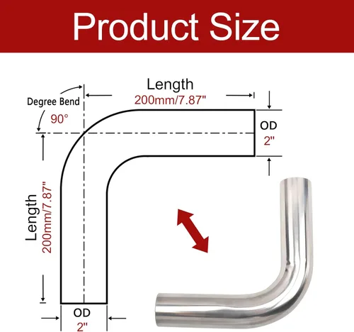 Miniatura 2 de OD 2 pulgadas (51MM) codo de curva de 90 grados de acero inoxidable, tubo de turbocompresor, tubo intercooler, tubo de entrada de aire