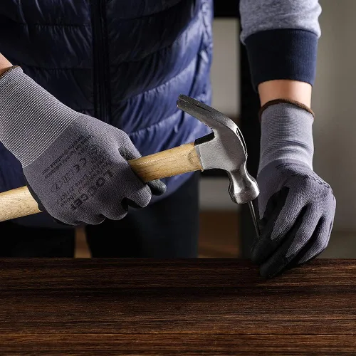 Miniatura 5 de LOCCEF Guantes de trabajo de seguridad con revestimiento de nitrilo de microespuma, 12 pares, guantes de nailon de punto sin costuras, mejoras