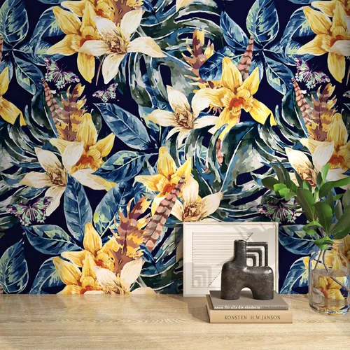 Miniatura 8 de FunStick Papel tapiz floral azul marino oscuro de 17.5 x 354 pulgadas, despegar y pegar, papel tapiz vintage extraíble, hojas adhesivas, papel