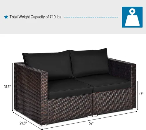 Miniatura 3 de Tangkula Sofá biplaza de mimbre de 2 piezas, muebles de patio con cojines extraíbles, sofá biplaza de ratán para balcón, terraza, jardín y piscina