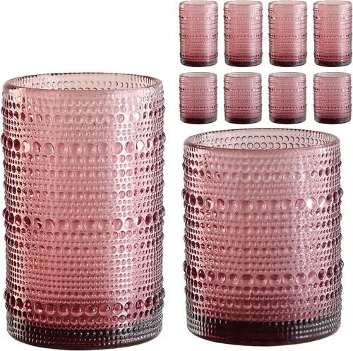 Miniatura 25 de ZMOWIPDL Juego de vasos de vidrio vintage de 6 vasos de vidrio de hobnail de 15 onzas, vaso de agua azul en relieve, para cerveza, cóctel, whisky