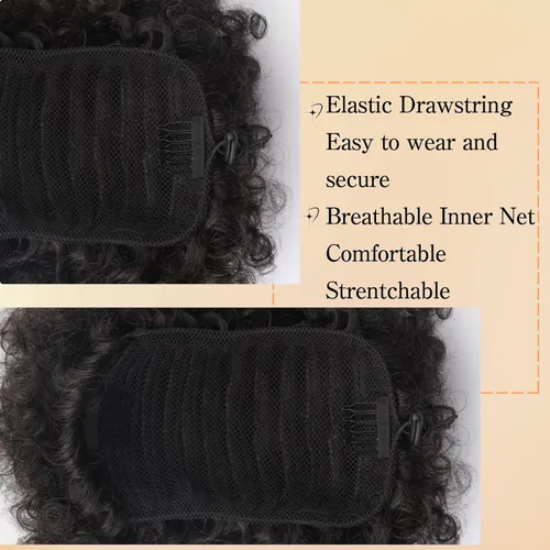 Miniatura 8 de AISI QUEENS Peluca de Cola de Caballo Afro con Cordón Rizada Crespa Rizada Peluca de Cola de Caballo con Clip para Mujeres Negras y Niños Sintética