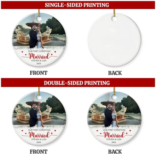 Miniatura 3 de Adorno personalizado de primera Navidad para casados, adornos de cerámica de Navidad con foto foto boda matrimonio nombre personalizado recuerdo 1ª