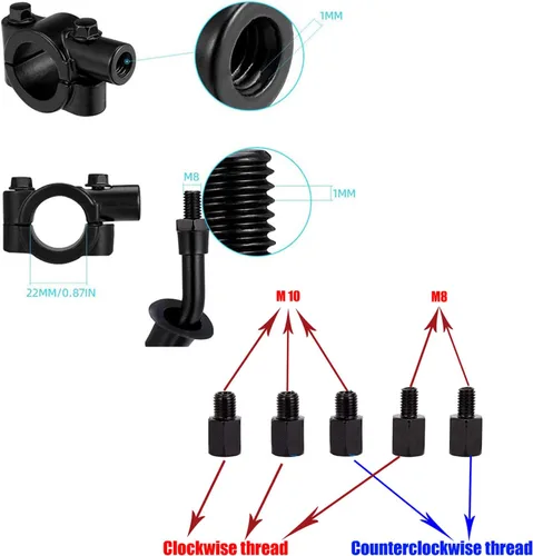 Miniatura 6 de Mamiko Espejos de Motocicleta Universales de 8MM para Manillares de 7/8" Compatible con ATV Moto de Nieve Scooter Ciclomotor Dirt Bike Sportsman