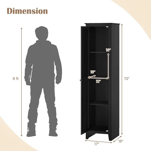 Miniatura 3 de Giantex Gabinete de Almacenamiento Alto Independiente Torre de Almacenamiento de Piso con Cuatro Estantes y Una Sola Puerta, Gabinete Estrecho