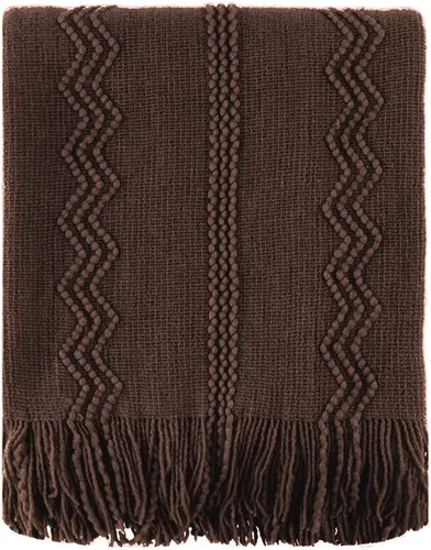 BATTILO HOME Manta marrón para sofá, manta bohemia decorativa de punto chocolate para el hogar, cama, 50 x 60 pulgadas Marrón ondulado