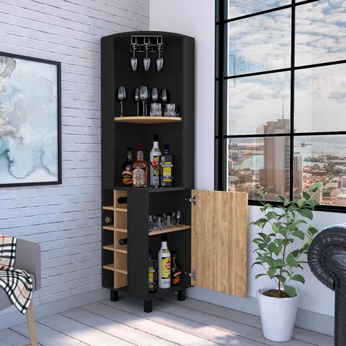Miniatura 4 de Tuhome Kaia - Armario esquinero de bar, bar compacto con estante para vino de diez botellas, gabinete de una sola puerta, dos estantes abiertos