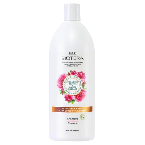 Biotera Champú ultra grueso y voluminizador completo para cabello fino y flácido, añade volumen y plenitud con extracto de coco y café, mejora el