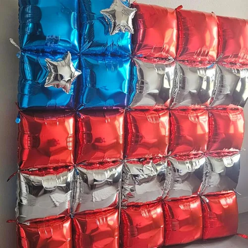 Miniatura 4 de Globos de aluminio cuadrados rojos, azules y plateados, kit de 25 globos de doble cara para fondo, túnel de helio, arco, guirnalda para el 4 de Rojo