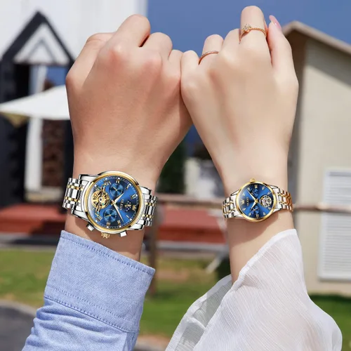 Miniatura 7 de OLEVS Juego de relojes mecánicos automáticos para parejas, reloj a juego para él y para ella, regalos del día de San Valentín