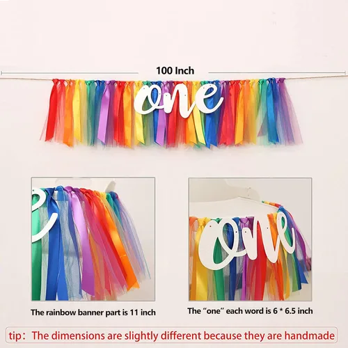 Miniatura 6 de Cartel de arco iris para silla de bebé, tutú para silla de bebé, decoración colgante de primer cumpleaños, baby shower, decoración de fiesta, 1