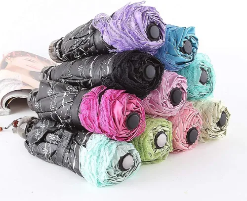 Miniatura 6 de chenwen Sombrilla plegable de viaje compacta resistente a los rayos UV, sombrilla de encaje de princesa para mujeres y niñas