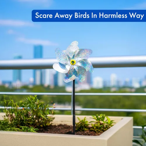 Miniatura 7 de Paquete de 8 unidades disuasorias de aves para exteriores, ruedas reflectantes para jardín y patio, molinos de viento holográficos de 7 x 19
