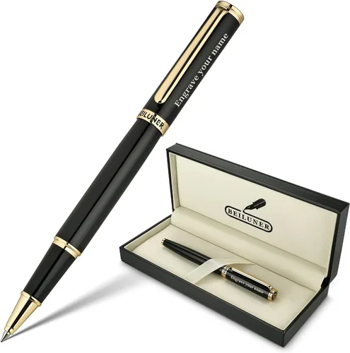 Miniatura 18 de BEILUNER - Bolígrafo de lujo con bola de rodillo, impresionante diseño de cromo plateado con acabado en oro de 24 quilates, diseños nobles y cromo