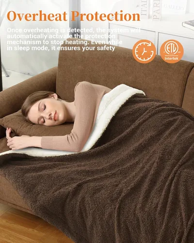 Miniatura 6 de GarveeHome Manta eléctrica térmica, manta térmica suave doble Sherpa súper acogedora con 4 niveles de calefacción y 4 horas de apagado automático