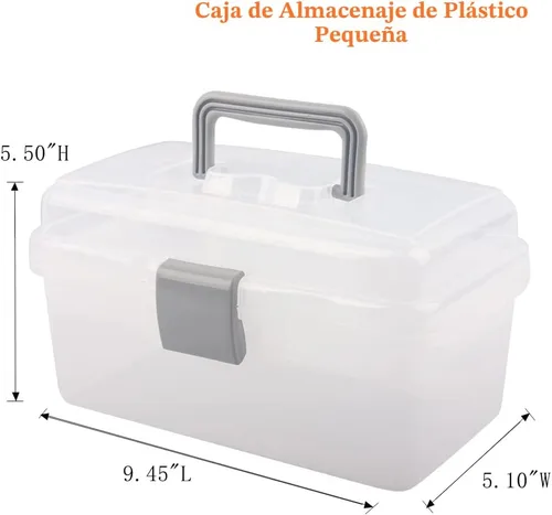 Miniatura 2 de Caja de almacenamiento de plástico multiusos con asa y cerradura de pestillo, gris transparente Transparente/Gris