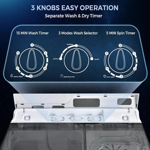 Miniatura 4 de Giantex Lavadora portátil, capacidad de 21 libras, lavadora de 14.4 libras y centrifugado de 6.6 libras, compacta para apartamento y RV, blanco