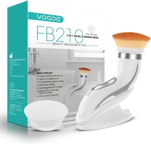 VOGOE Cepillo de limpieza facial, exfoliante facial giratorio, recargable, rotación de 2 velocidades, cepillos eléctricos para limpieza y Gris