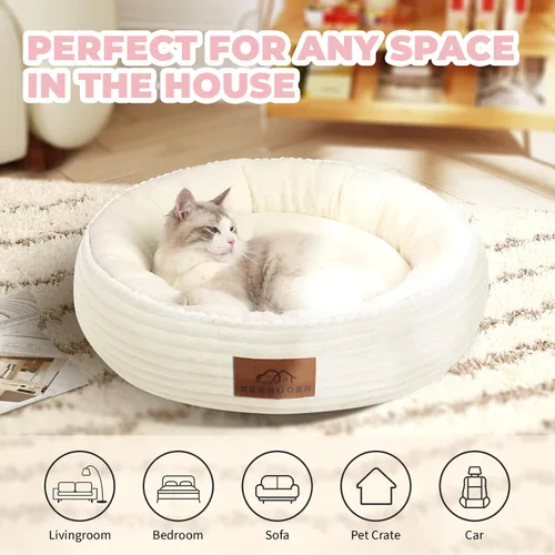 Miniatura 5 de Zerbuger Cama redonda color crema para perros y gatos, de 23 pulgadas, regalo para perros grandes, medianos y pequeños, sofá de dormir lavable a