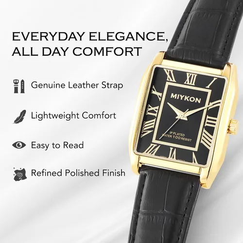 Miniatura 2 de Miykon Vintage Watches for Men Classic Tank Square Analog Watch with Genuine Leather Wrist Strap, Mens Dress Watches Japanese Quartz, Waterproof