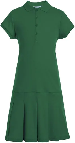 Tommy Hilfiger Vestido tipo polo entrelazado de manga corta para niñas, ropa de uniforme escolar para niños, plisado, cazador, 5, Hunter, 5