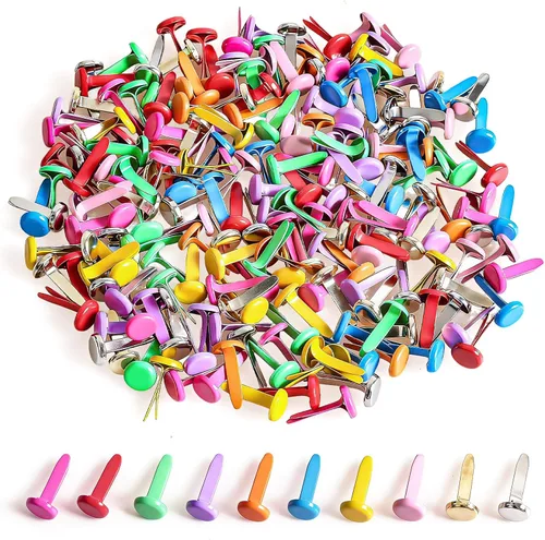 Miniatura 9 de moinkerin 200 Pcs Mini Brads for Paper Crafts 0.3 x 0.55inch Brad Fasteners Black Split Pins Pastel for DIY,Crafting,Scrapbooking,Stamping Round
