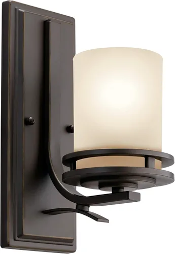 Kichler Hendrik - Lámpara de pared de 12 pulgadas en bronce antiguo con vidrio grabado en color oscuro, lámpara de pared de 1 luz para dormitorio o