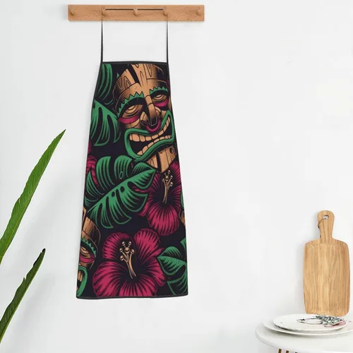 Miniatura 5 de Tiki - Delantales impermeables para chef, delantales para mujeres, hombres, cocina, cocina, hornear, jardinería, barbacoa, Tiki Máscaras y Flores