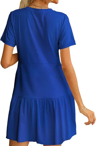 Miniatura 2 de Umenlele Minivestido corto casual de manga corta con cuello redondo y volantes para mujer