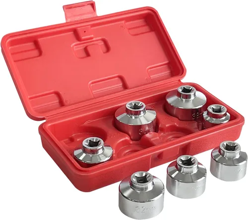 Juego de llaves de filtro de aceite de 7 piezas, 3/8 pulgadas, juego de vasos de aceite de perfil bajo, herramienta universal para quitar tapones de