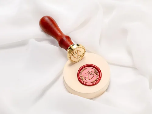 Miniatura 3 de Yoption Sello de cera escrito a mano, letra B, alfabeto inicial vintage con sello de cera de sellado de rama de olivo