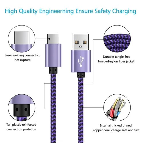 Miniatura 3 de Cable de carga para Samsung S26+ S26, cable de 6 pies para Samsung Galaxy S26 Plus Ultra S25+ S25 FE S24+ S24 S23+ S23 S22 S21 S20 S10 S10e, cable