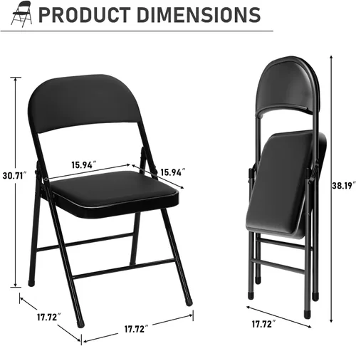 Miniatura 3 de Paquete de 4 sillas plegables negras con cojín acolchado y respaldo para exteriores, sillas plegables comerciales apilables portátiles con marco
