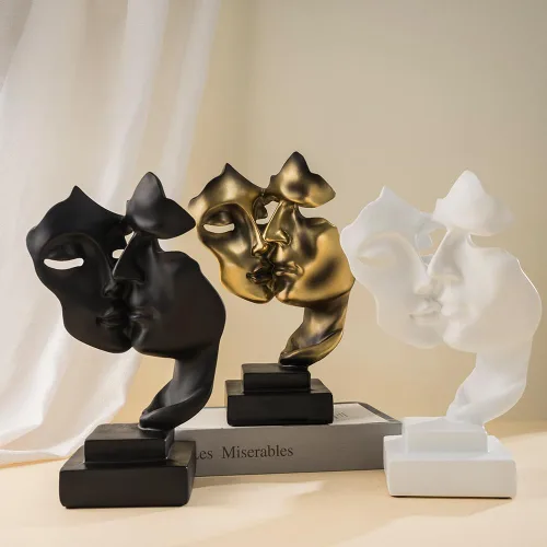 Miniatura 4 de Escultura de beso para parejas, adornos de estatua de resina de pensador negro, figura de arte abstracto de silencio es dorado, esculturas