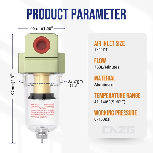 Miniatura 2 de 1/4 Filtro de Bomba de Aire Trampa Neumática de Agua para Compresor de Aire Separador de Aceite Secador de Línea de Aire Comprimido Trampa En Línea