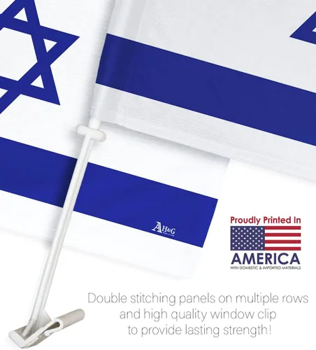 Miniatura 3 de Bandera de Israel para Carros - Bandera israelí para automóvil, paquete vintage americano, pequeño regalo, 12 x 18 pulgadas, clip de soporte