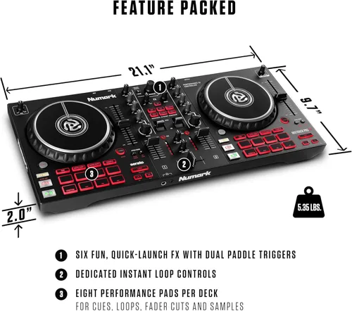 Miniatura 5 de Numark Mixtrack Pro FX Controlador Serato DJ con 2 cubiertas, mezclador, palas de efectos e interfaz de audio
