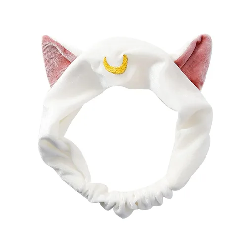 Ziper Lindo gato Usagi Luna Cosmético Diadema de ducha Diadema (blanco)