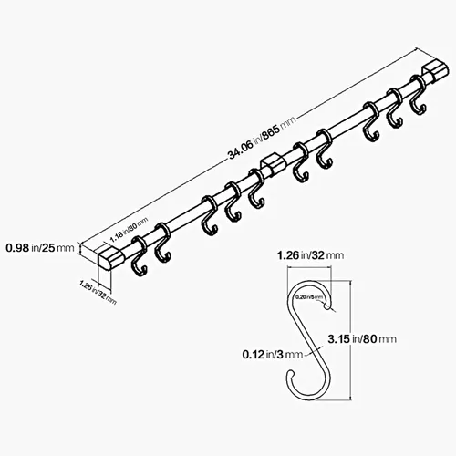 Miniatura 6 de KAIYING Estante para utensilios de cocina con ganchos extraíbles en S para colgar ollas y sartenes, ganchos para barra para tazas, organizador
