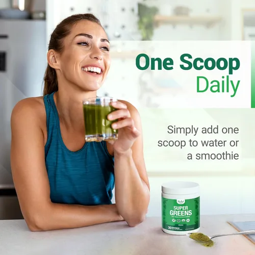 Miniatura 4 de SUPER GREENS Veggie Greens Superfood en polvo con 20 ingredientes orgánicos: espirulina, chlorella, cebada y otros, además de frutas orgánicas