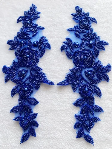 Miniatura 3 de PLune Apliques de encaje con cuentas, parches perfectos para vestidos de boda, accesorios de ropa, un par/bolsa, 5.5 x 12.9 pulgadas (azul)